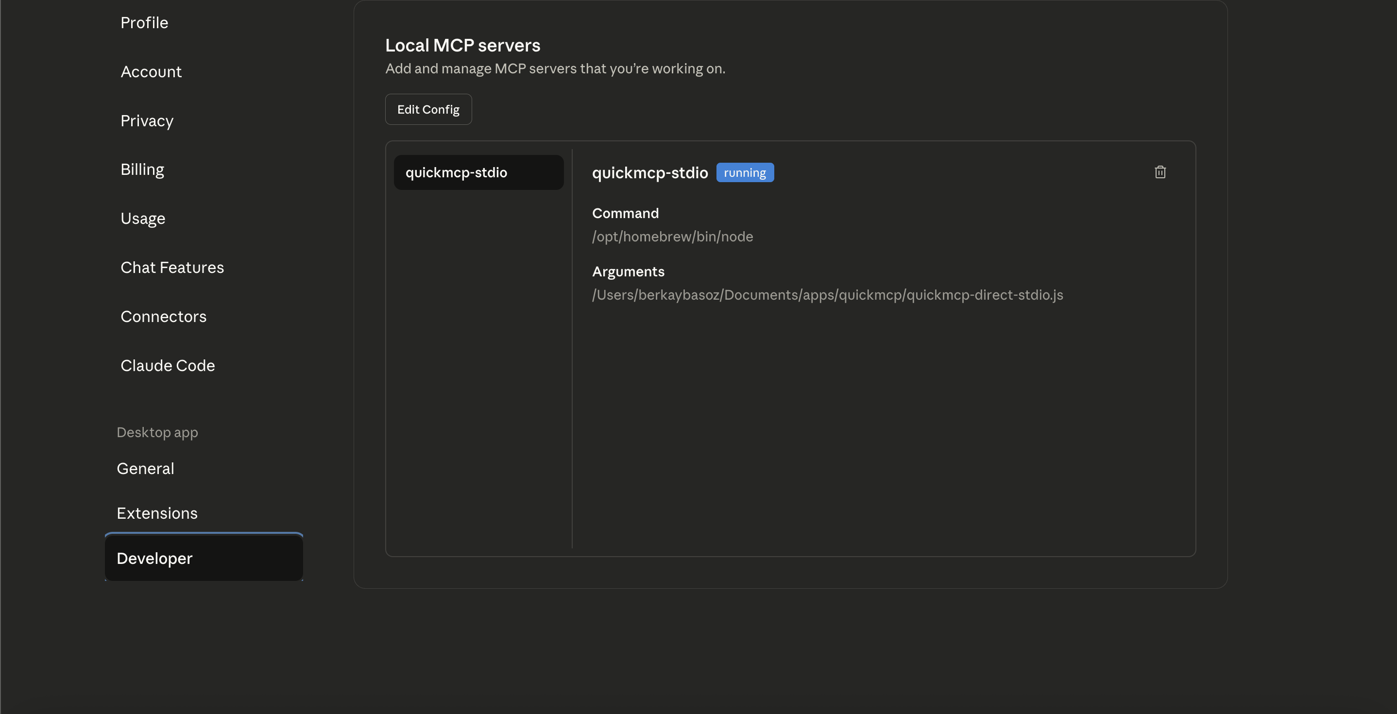 Claude Developer Settings